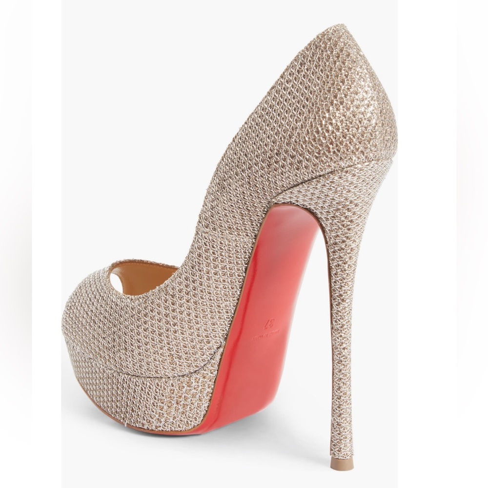 Christian Louboutin Fetish Peep Toe Stiletto 37 Gold - Picture 6 of 16